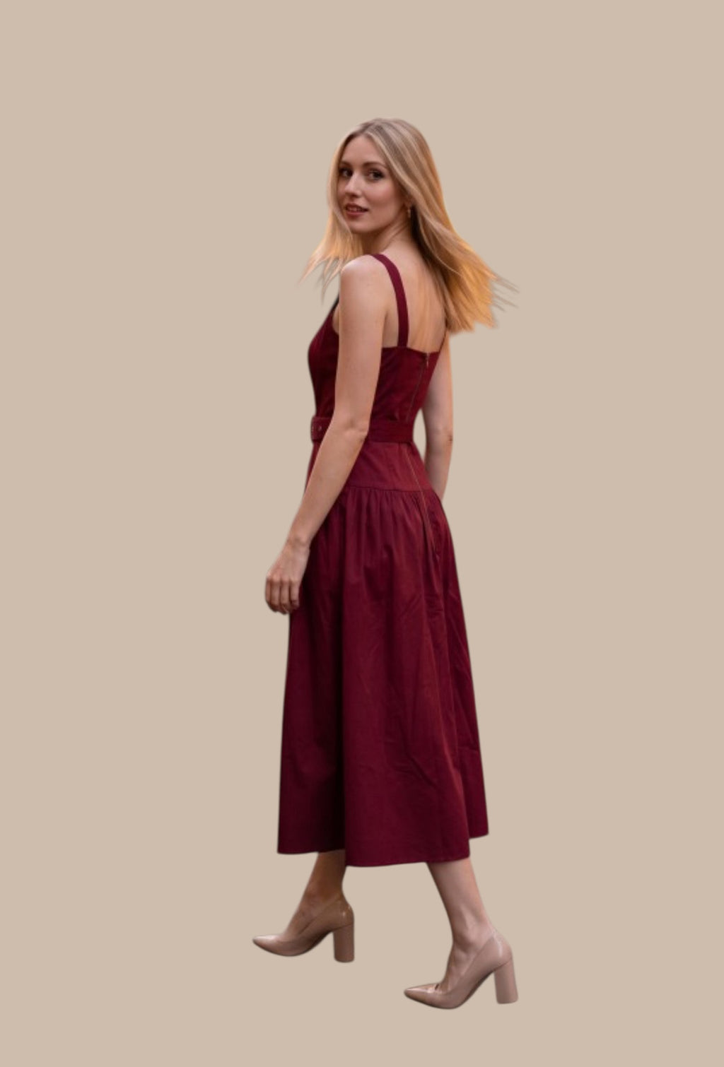 Holiday Capsule 2026 — MINAMIST Red Mahogany Zip‑Front Midi Dress | Structured 