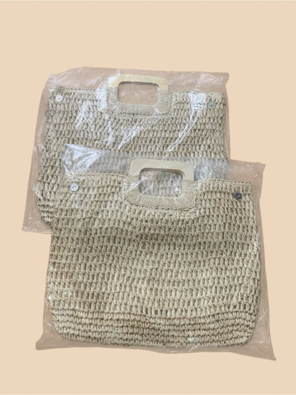 Woven Straw Handbag With Wooden Handles