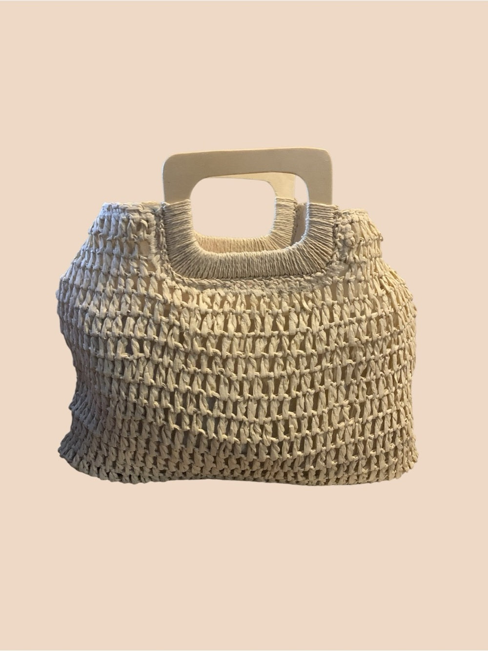 Woven Straw Handbag With Wooden Handles