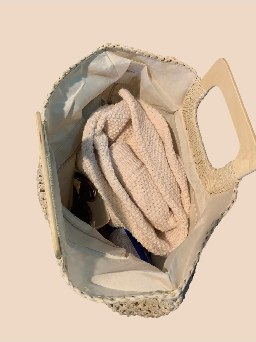 Woven Straw Handbag With Wooden Handles