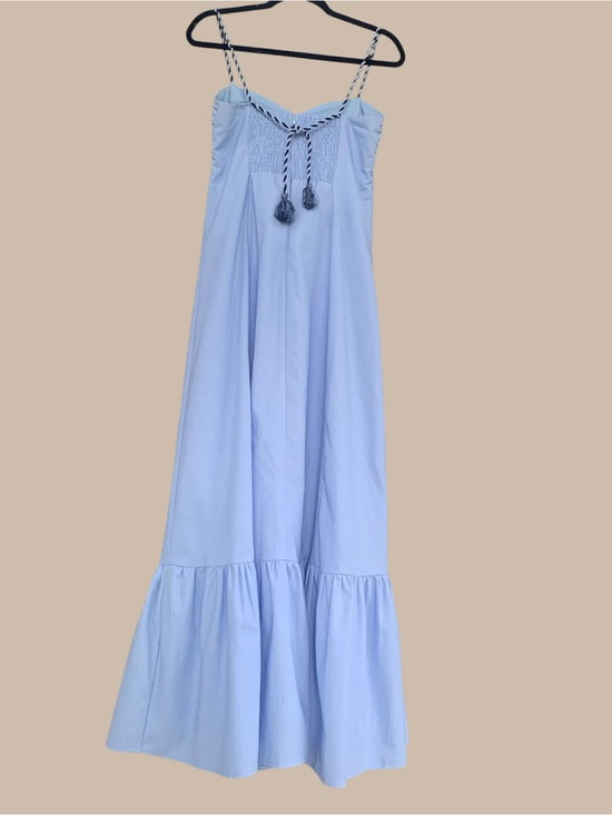 Light Blue Corset-Inspired Maxi Dress with Braided Straps