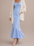 Light Blue Corset-Inspired Maxi Dress with Braided Straps