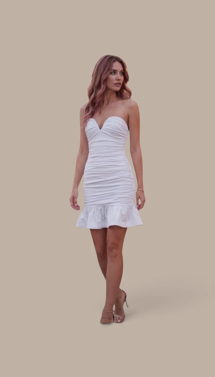 Holiday Capsule 2026 — MINAMIST Ruched Sweetheart Mini Dress | Rayon Blend