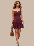 Minamist 2026 Holiday Capsule Pleated Sweetheart Ruffle Mini Dress – Burgundy